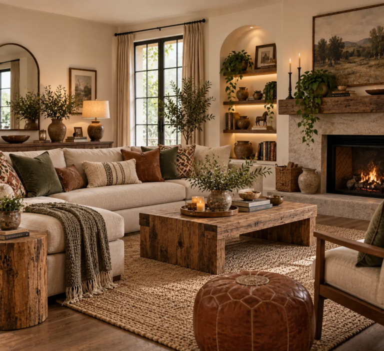 Rustic Living Room Decor for a Home Without Exposed Beams