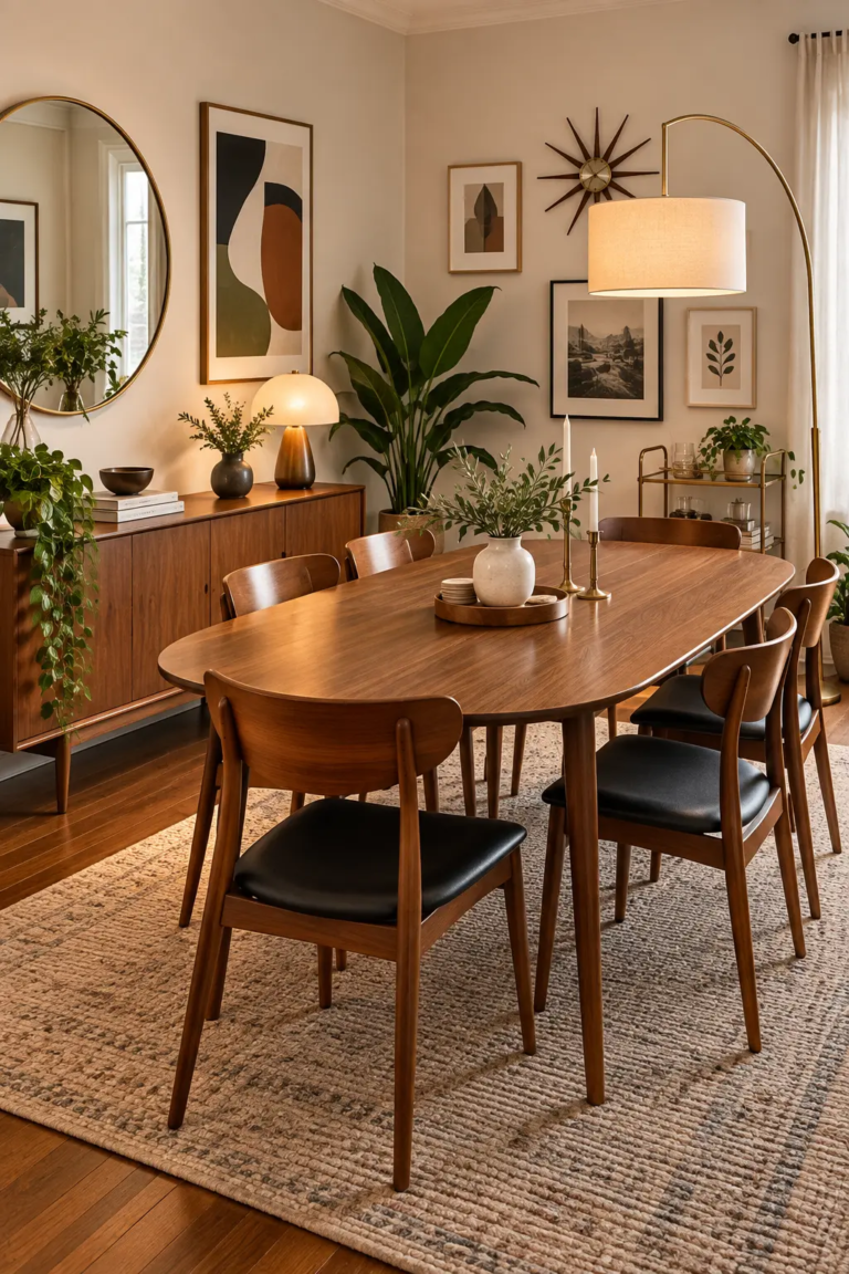 Mid Century Dining Room Decor for Renters Who Can’t Touch the Wiring